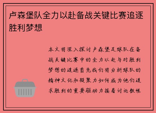 卢森堡队全力以赴备战关键比赛追逐胜利梦想