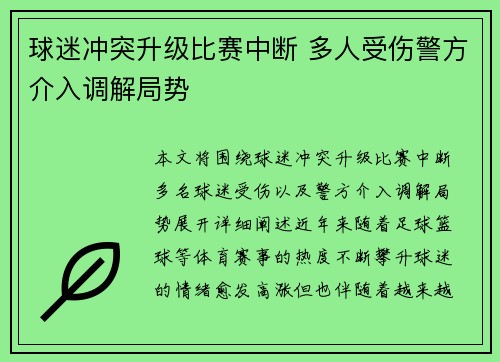 球迷冲突升级比赛中断 多人受伤警方介入调解局势